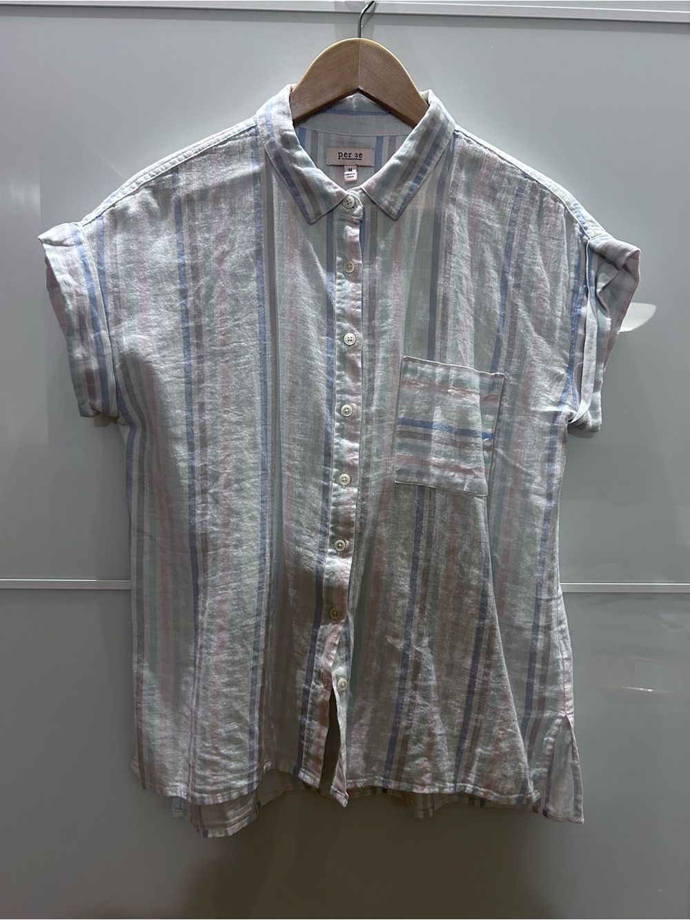 Per Se Woman’s Pastel Striped Button-Front Shirt